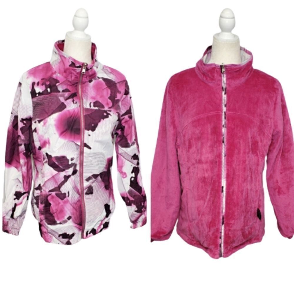 HAWKE‎ & CO pink reversible fuzzy and watercolor jacket L